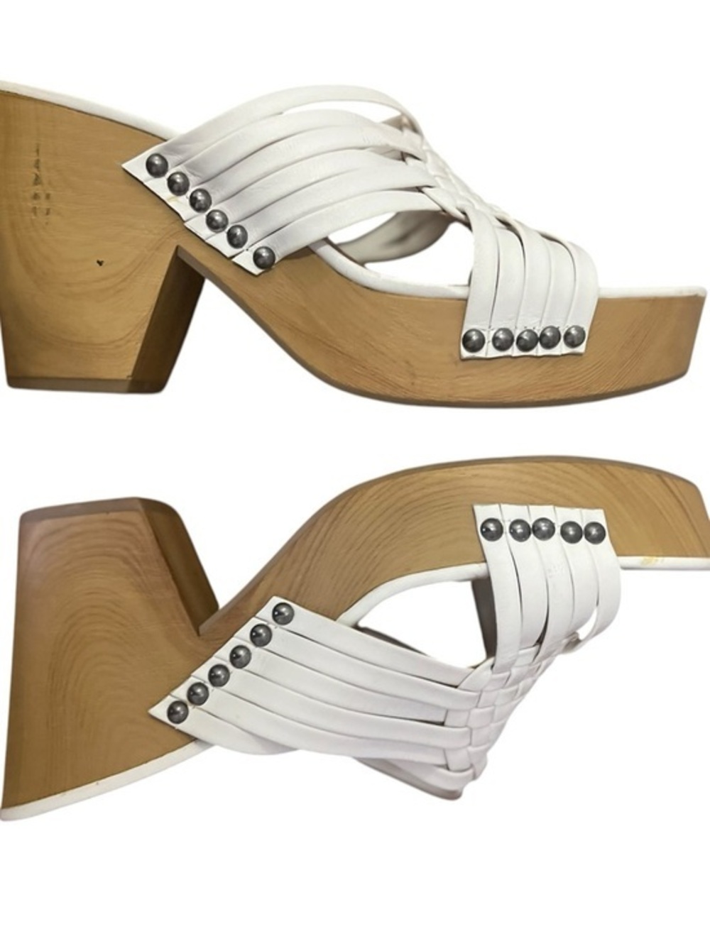 Lucky Brand White Woven Leather Studded Platform Mule Boho Sandals Size 9